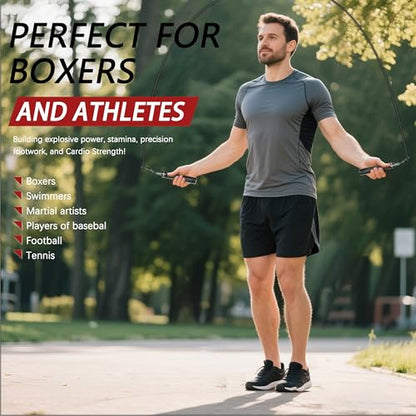 Weighted Jump Rope for Men Women -Interchangeable 1/5lb 1/4lb 1/2lb Heavy jump ropes - 360 Degree Spin - Length Adjustable,Ergonomics Leather Grip Skipping Rope for Fitness Weight Loss & More - color: White
