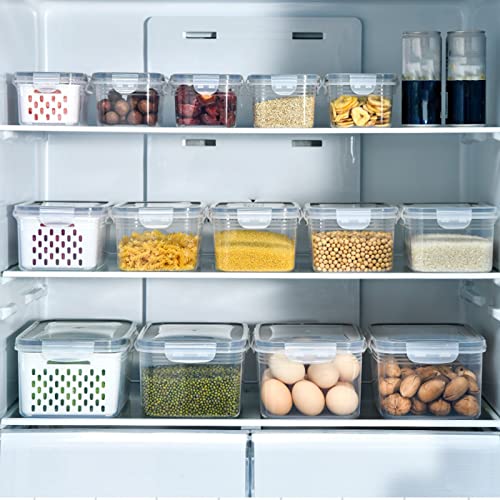 3 Pcs Drain Storage Basket Box with Removable Colander, 850ml/1750ml/3300ml Transparent Leakproof Food Storage Containers for Fruit,Vegetable, Salad, Meat, Fish