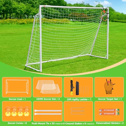 Soccer Goal 12x6,10x6.5, 8x6, 6x4FT Soccer Goals for Backyard Metal Soccer Goals for Kids Youth Adults Large Outdoor 2" Steel Soccer Goal Post Frame with Soccer Net Target Net Agility Ladder - size: 10×6.5 FT