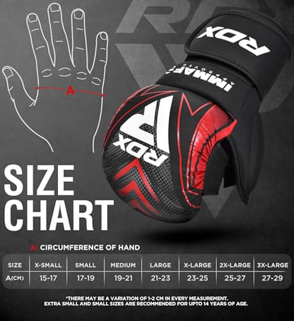 RDX IMMAF Approved Sparring Grappling Gloves, Professional Grade Hybrid Design for Competition Level and Training, Ventilated Open Palm, Adjustable Wrist Straps, Martial Arts Muay Thai, Men Women - color: Red, size: Large