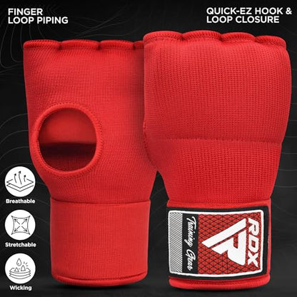 RDX Gel Boxing Hand Wraps Inner Gloves Men Women, Quick 100cm Long Wrist Straps, Elasticated Padded Fist Under Mitts Protection, Muay Thai MMA Kickboxing Martial Arts - color: Red, size: Large