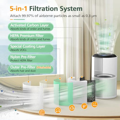 5-in-1 HEPA Air Purifier Filter for Aeocky Pandora, with Extra 2 Washable Pre-Filter, 2 Pack (Green VOCs)