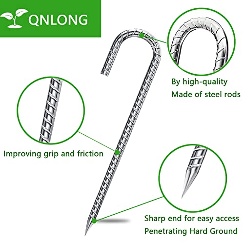 Rebar Stakes 12 Inch, Tent Stakes Heavy Duty Galvanized J Shaped 50 Pack Landscape Fabric Staples for Garden Weed Barrier Fabric Dog Fence Inflatable Camping Tents Artificial Turf - color: Silver-8mm, size: 50pcs