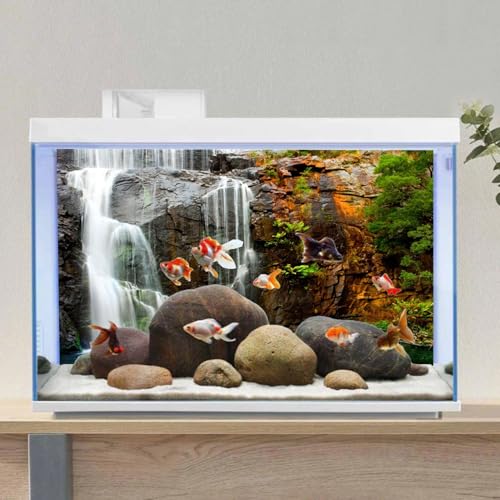 AWERT 72x16 inches Waterfall Terrarium Background Tropical Aquarium Background Mountain Lake Reptile Habitat Background - size: 72x16in/180x40cm