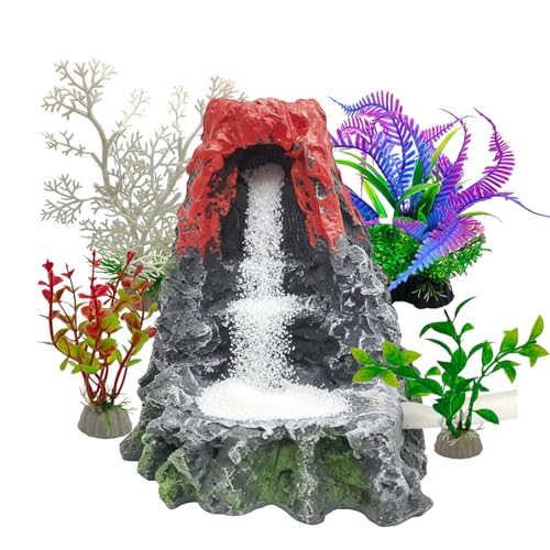 Resin Quicksand Volcanic Decor & Artificial Plants Tall Aquarium Decor for Fish Tank Accessories (No Water Pump)