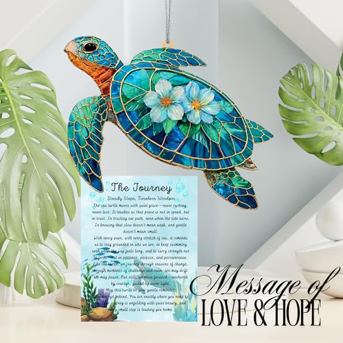 Sea Turtle Gifts for Women, Inspirational Turtle Suncatcher Window Hanging, Healing Gift, Sun Catcher for Windows - color: Sea Turtle Gifts