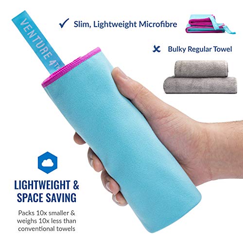 VENTURE 4TH Quick Dry Travel Towel, Ultra Soft Microfiber - 3 Sizes - color: Blue Pink, size: 60.00" x 31.50"