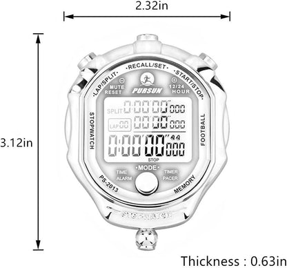 Stopwatch Timer, Digital Stop Watch with 0.01second & 0.001second Timing, Metal 10/100/400 Laps Memory, Rolilink Large dispaly Alarm Clock for Coach Sports Running Marathon - color: 100 Lap-metal