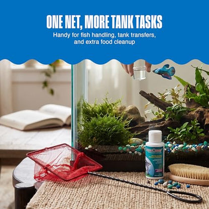 Penn-Plax Quick-Net Aquarium Fish Net - Fine Mesh, Vinyl-Covered Braided Handle - Small Aquarium Cleaning Tool for Gentle Fish Handling - Use in Freshwater & Saltwater Tanks - color: Red, size: 8" Net - 10" Handle