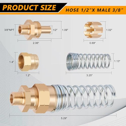 Air Brake Hose End Fitting, DOT Brass 1/2” Hose x 3/8” Male Connector with Spring Guard, Air Brake Line Fittings - 8 Pack Brake Repair End Fitting & 8 Pack Sleeve Tubes - size: 1/2" Hose X 3/8" Male, style: 16PCS KIT