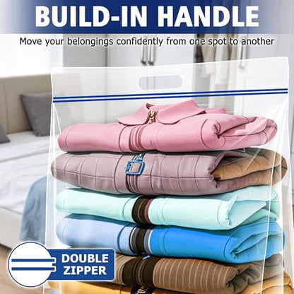 Jumbo Heavy Duty Plastic Storage Extra Large Bags, 25 Gallon 3.5 Mil Thick Clear Zipper Bags with Handles for Home, Travel and Moving 35" x 24", 2 packs