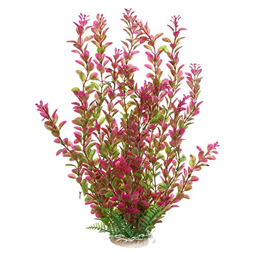 18 Inch Artificial Aquarium Plants, Red Rhodo Plastic Fish Tank Decorations, Safe for Freshwater & Saltwater, Non-Toxic Stone Base Ornament for Betta Fish Tank