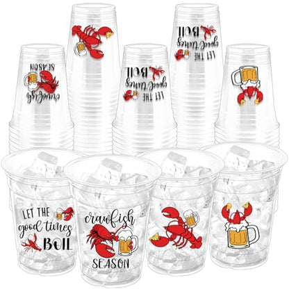 100Pcs Crawfish Plastic Party Cups, 12oz Lobster Disposable Clear Cups for Crawfish Parties, Holiday Gatherings, Birthday, Seafood Party Drinking Supplies