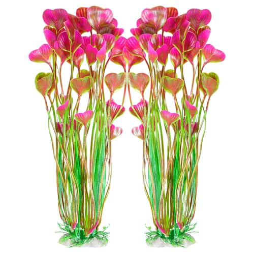 AQUANEAT Artificial Fish Tank Plants, Plastic Aquarium Accessories Large, 15.5 inch Red Decorations, 2pcs - color: Red