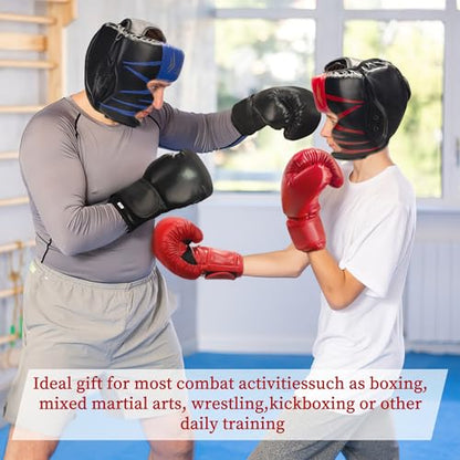 8-Piece Boxing Gloves Set with 2 Headgear and 4 Hand Wraps, PU Leather Black Red Protective Gear for Men, Women, Kids, and Youth MMA Training Sparring - size: Large