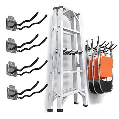TORACK Garage Tool Organizer Hooks, 4-Pack Heavy-Duty 12" Steel Wave Hooks | Wall Mount Garage Storage Utility Hook for Car Tires, Ladder, Chairs, Power tools, Garden tools - size: 4-Pack 12" Wave Hooks