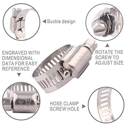 DERNORD 20 Pack Hose Clamps 304 Stainless Steel Adjustable Pipe Tube Clamps, Worm Gear Hose Clamps for Plumbing, Automotive And Mechanical Applications (27-51mm)