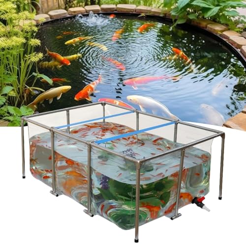 Transparent Aquarium Pool Pond for Koi/Goldfish - Above Ground Fish Pond with PVC Liner and Stainless Steel Frame, Large Breeding Water Tank for Outdoor Indoor Backyard(39.3"x23.6"x19.7")