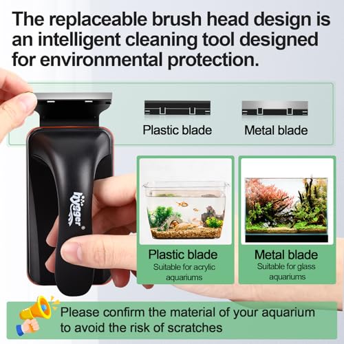 hygger Magnetic Aquarium Fish Tank Glass Cleaner,Detachable Dual-Blades Brush Tool with Floating Scrubber, Double Side Magnetic Scraper for 0.4-0.8 Inch Thick Glass Aquariums Tank (L) - size: L
