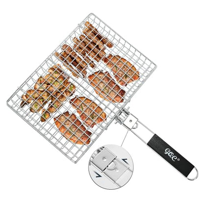 Portable BBQ Grill Basket, Fish Grill Baskets ,Folding Portable Fish Grilling Rack For Grill, 12.6x8.82x 1.97Inch, Heat-Resistant Handle, Stainless Steel Grill Basket For Veggies, Shrimp, Meat Cook