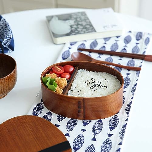 Wooden Lunch Box for Kids/Adult,Japanese Bento Box with Compartment Wood Bento Lunch Box for Picnicking Office Hiking Camping,Brown - color: Brown