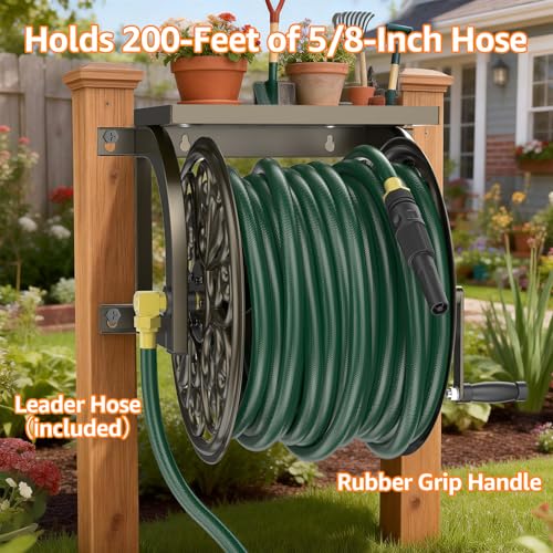 Garden Wall Mount Hose Reel, Decorative Hose Reel, Garden Heavy-Duty Water Hose Holder Winder, Holds 200-Feet of 5/8-Inch Hose