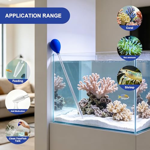 18.5" Coral Food Feeder Pipette for Axolotl Tank, Long Aquarium Spot Feeding Tube for Reef Marine Fish, Aquatic Plant Fertilizer Syringe, Fish Tank Accessories, 2 Pcs