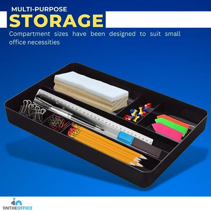 1InTheOffice Desk Drawer Organizer Tray, Desktop 7 Storage Compartment, Plastic, Black 14.13" L x 9.13" W x 2.04" H