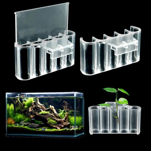 Aquarium Plant Holder,Fish Tank Plant Holder,Aquarium lid Clips,Aquarium Plant Pot,Hydroponic Fish Tank Planter, Aquatic Plant Cup for Aquascape Decorations (Transparent, 2PCS Rimless)