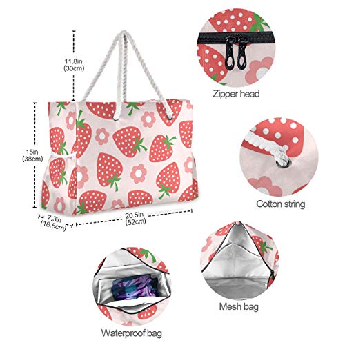 senya Large Beach Bags Totes Canvas Tote Shoulder Bag Soft Wave Water Resistant Bags for Gym Travel Daily Ocean - color: Strawberry