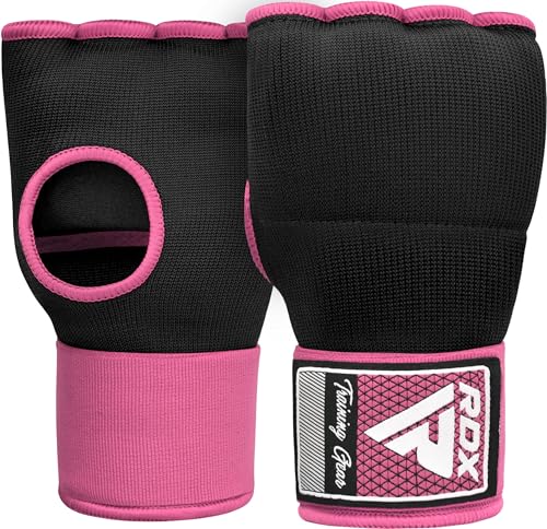 RDX Gel Boxing Hand Wraps Inner Gloves Men Women, Quick 100cm Long Wrist Straps, Elasticated Padded Fist Under Mitts Protection, Muay Thai MMA Kickboxing Martial Arts - color: Pink, size: Small