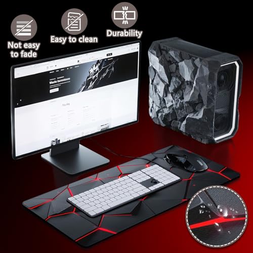 Gaming Mouse Pad - (31.5"×11.8") Honeycomb Large Mouse Pads for Desk - Desk Mat for Keyboard and Mouse with Non-Slip Base, Desks Pad Matfor Game/Office & Home (Black Red) - color: Black Red