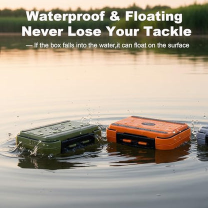 Small Tackle Box Organizer 3 Pack, Mini Portable Waterproof Fishing Lure Boxes with Removable Dividers, Double-Sided Plastic Storage Containers Terminal Fishing Tackle Box Organizer(Green,Orange,Gray)