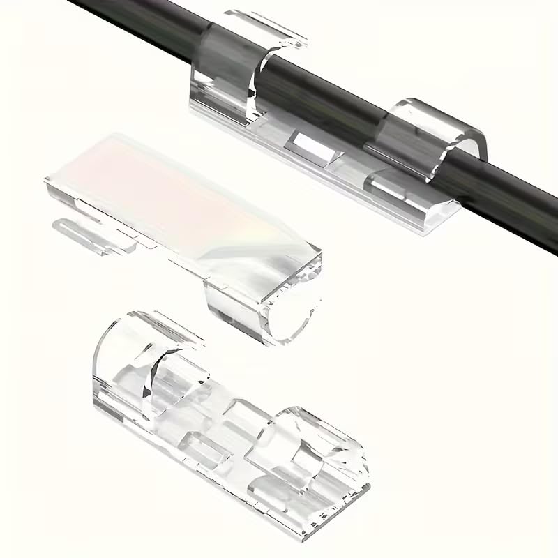 Adhesive Cable Holders 100 Pack Clear Plastic Clips with Peel and Stick Backing for Organizing Power Cords on Walls and Under Desks, 100pcs