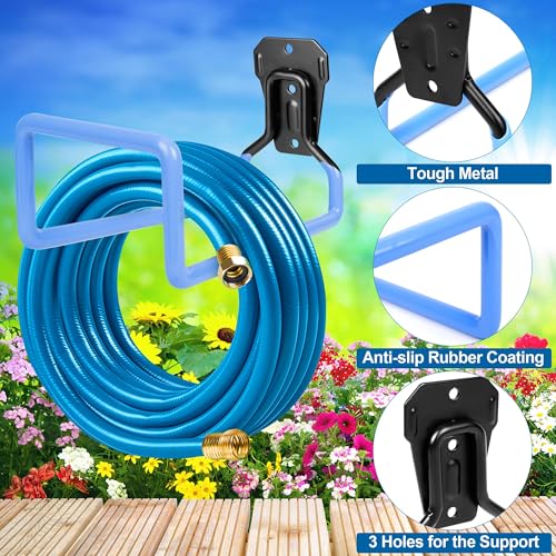 2PCS Hose Hanger Wall Mount - Metal Garden Hose Storage Water Hose Holders for Outside Heavy Duty Hose Reel for Water Hose - color: 2pc Blue