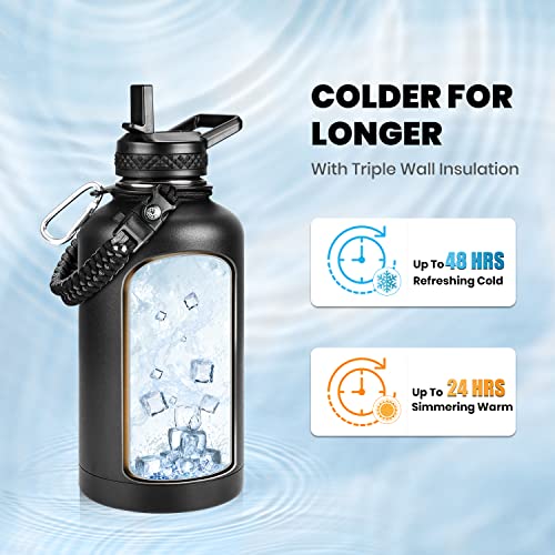 RAYMYLO Insulated Water Bottle 64 oz, Triple Wall Vacuum Stainless Steel - color: Magic Black, size: 64 Ounces