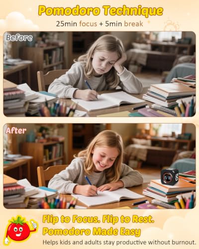 Digital Pomodoro Timer Cube 5/10/25/50min Preset, Silent & Sound Alarm - color: Black