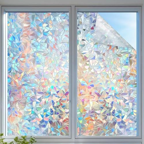 Frosted Privacy Window Film,3D Pattern Glass Sticker,Static Cling Non Adhesive Decorative Window Film for Home Office Bathroom,11.8 x 78.7 in - color: Colorful
