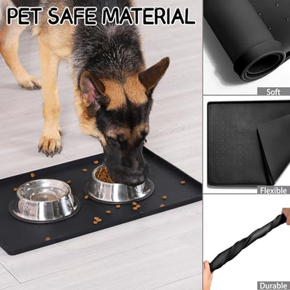 MateeyLife Silicone Cat & Dog Food Mat for Floors Waterproof, Anti-Slip Dog Bowl Mats for Food and Water, Pet Feeding Mats with Lip to Prevent Spills, Pet Placemat for Messy Drinkers to Protect Floors