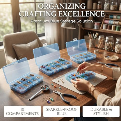 4-Pack Plastic Organizer Boxes with 40 Grids, Stackable Jewelry & Craft Storage Case, Waterproof Hardware Parts Holder Portable DIY Hobbyist, Beads and Fishing Tackle (Blue)