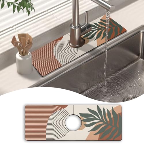 Kitchen Sink Splash Guard Faucet Mat 15" X 5.5" Boho Absorbent Fast Drying Mat Faucet Draining Mat Sink Splash Guard Behind Faucet Drip Catcher for Kitchen Bathroom - color: boho, size: 15*5.5in