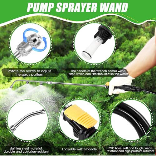 Enhon Pump Sprayer Wand with 2 Types of Nozzles, 3 Hole Nozzle Replacement, Stainless Steel Sprayer Wand Replacement with Trigger & Hose