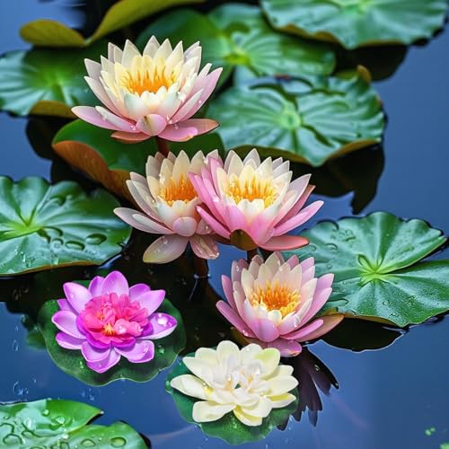 2PCS 10CM/3.94Inch Birdbath Fountain Accessory, Artificial Floating Foam Lotus Flower with Water Lily Pad, Artificial Lotus Flowers Decor, Lotuss Leaf Flower Floating Garden Pond Decor, Pool Decoratio