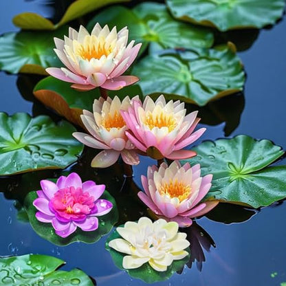 2PCS 10CM/3.94Inch Birdbath Fountain Accessory, Artificial Floating Foam Lotus Flower with Water Lily Pad, Artificial Lotus Flowers Decor, Lotuss Leaf Flower Floating Garden Pond Decor, Pool Decoratio
