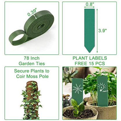 GROWNEER 24 Inch Moss Pole for Plants Indoor, 2 Pcs 15 Inch Stackable Coir Totem Monstera Support, Moss Sticks with 15pcs Labels and 78in Garden Ties, Stake for Climbing Snake Plants Indoor - size: 24 Inches