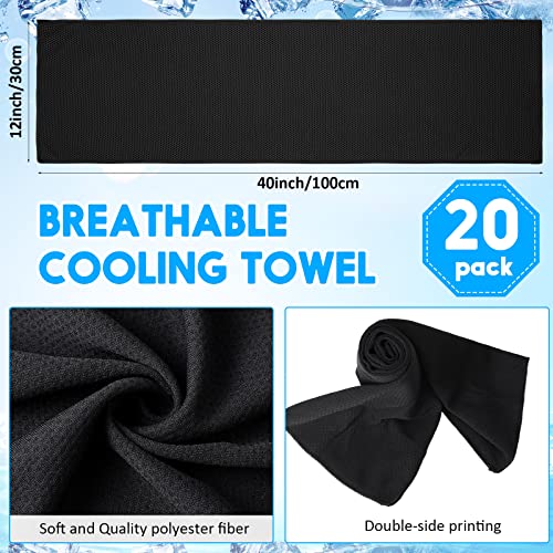 Redbaker 20 Pack Cooling Towels, 40"x12" Ice Breathable Soft Chilly Sweat Rag with Bags for Neck and Face Yoga Gym Running Golf Workout Sports Camping(Black) - color: Black