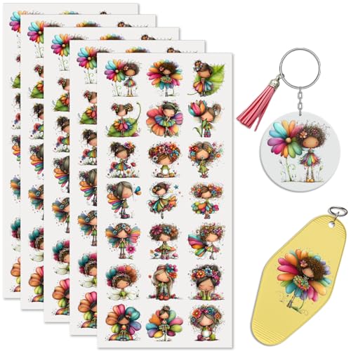UV DTF Cup Wrap Rub on Transfer Stickers, 105 Sheets Whimsical Flower Fairy Girl for Cup, Glass, and Furniture, Clear Adhesive Sheets for Home Decor