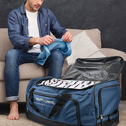 Pacific Gear Duffel Bag with Rolling Wheels - color: Navy, size: 30 inch