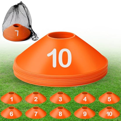 10 Pcs Numbered Sports Disc Cone with Mesh Carry Bag - color: Orange