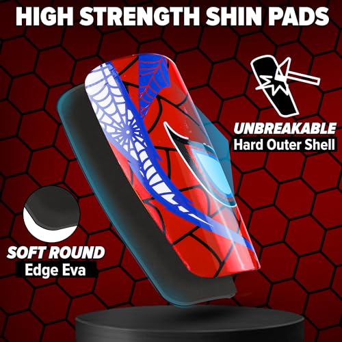 Kids Soccer Shin Guards with Shin Gaurd Sleeves 3-10+ Yrs - color: Spider, size: Small [6 - 8 Yrs]